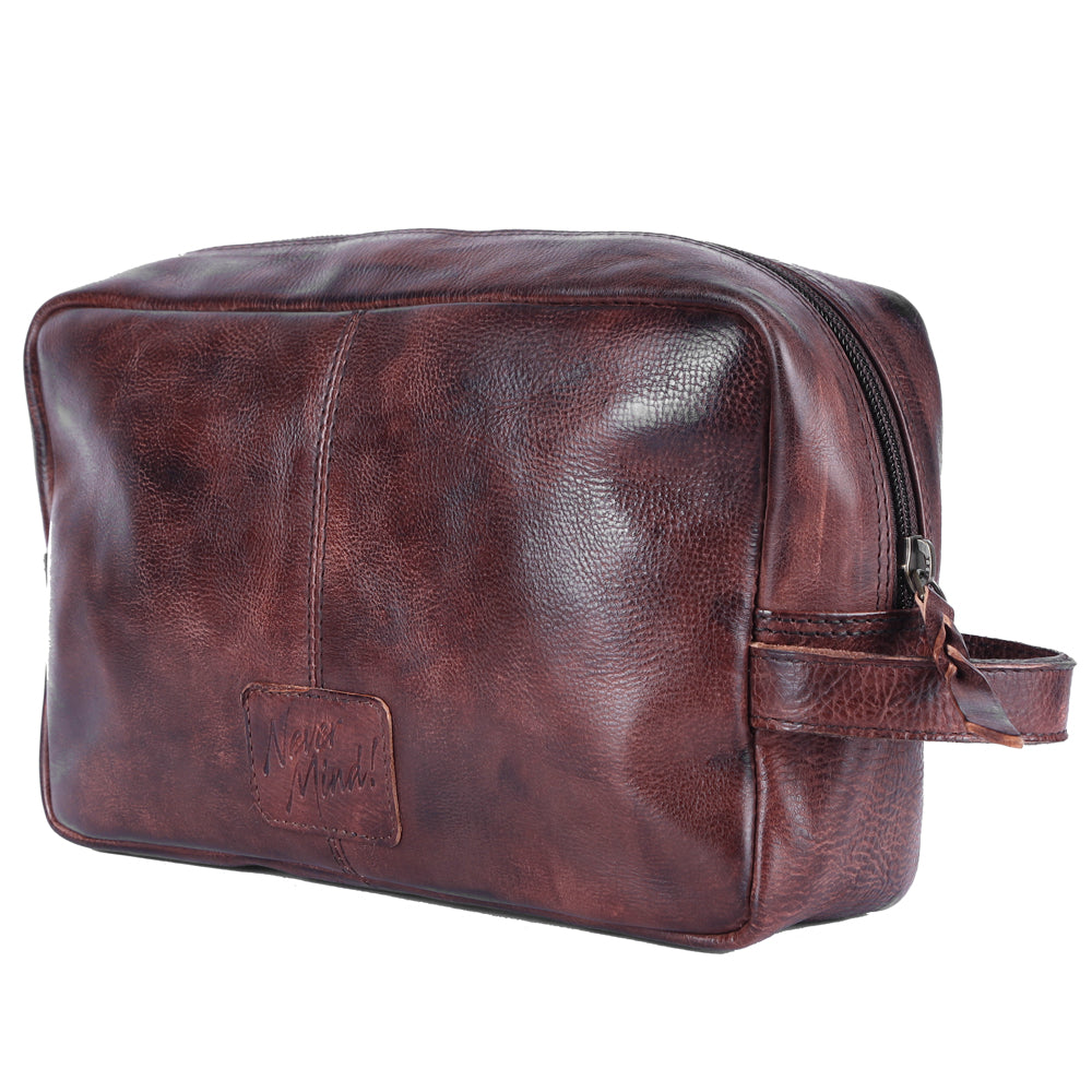 Never Mind Toiletry Vintage Handmade Genuine Cowhide Leather