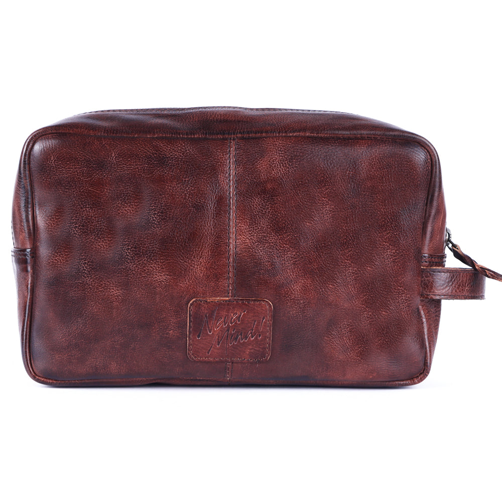 Never Mind Toiletry Vintage Handmade Genuine Cowhide Leather