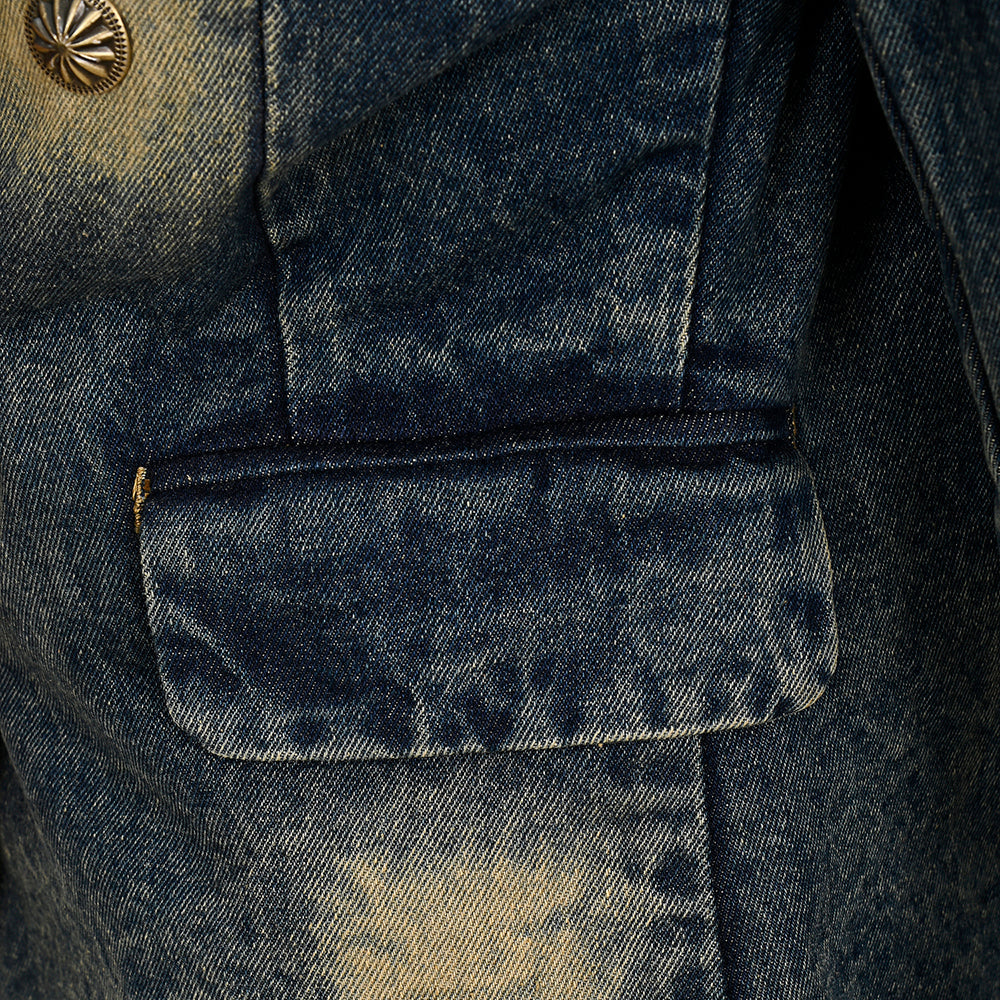 American Darling ADBZ032-L Genuine leather Hand tooled hand carved Women 100% cotton Denim Blazer dress jacket ladies Girl