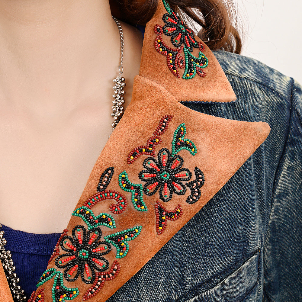 American Darling ADBZ032-L Genuine leather Hand tooled hand carved Women 100% cotton Denim Blazer dress jacket ladies Girl