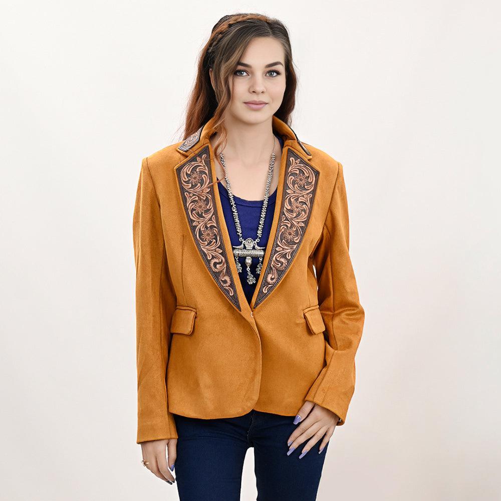 Genuine leather Hand tooled hand carved Women Blazer dress jacket