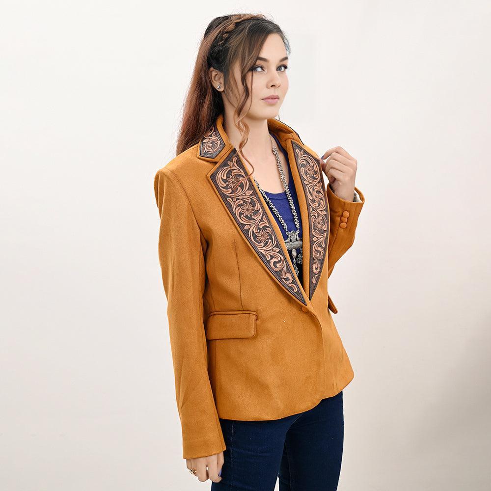 Genuine leather Hand tooled hand carved Women Blazer dress jacket