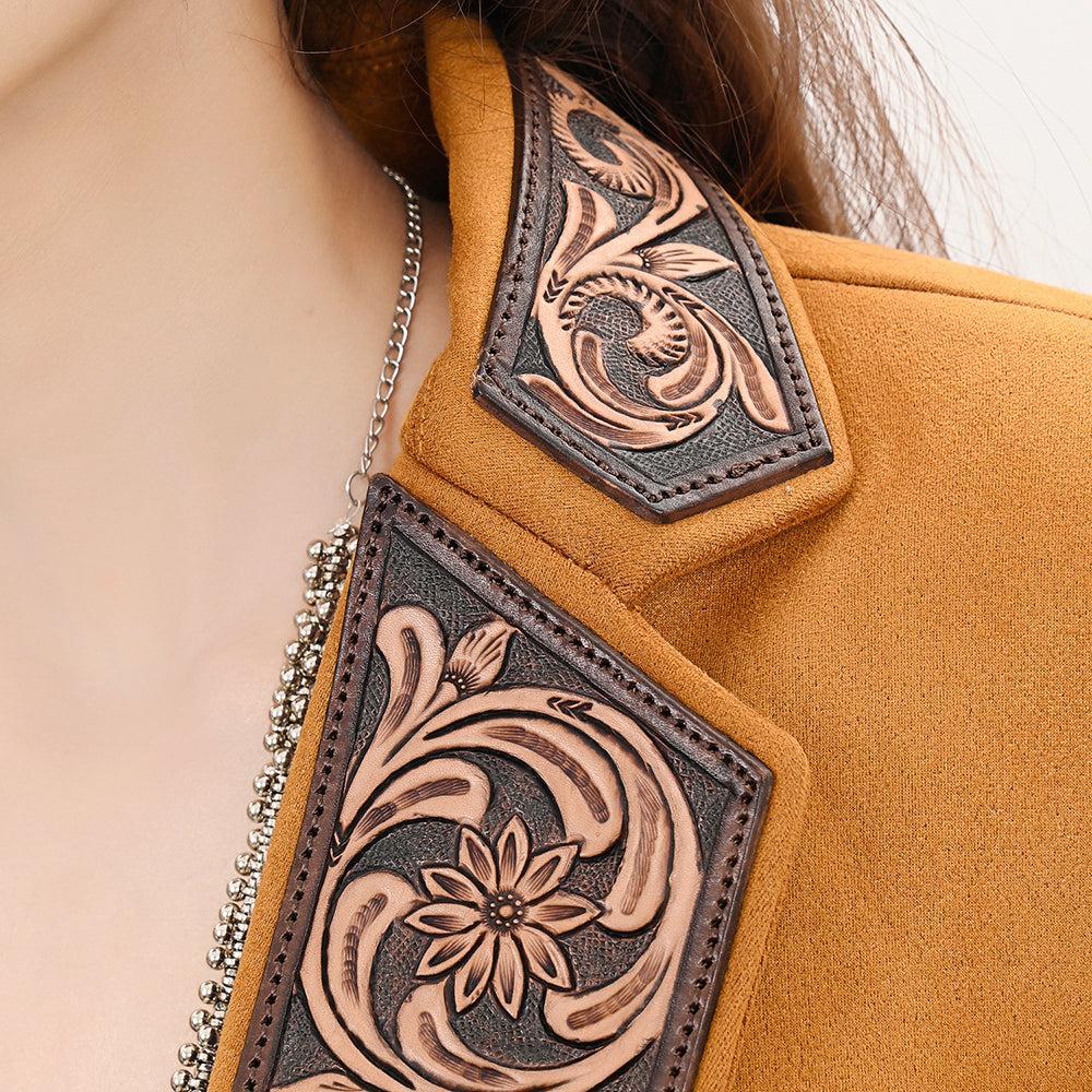 Genuine leather Hand tooled hand carved Women Blazer dress jacket