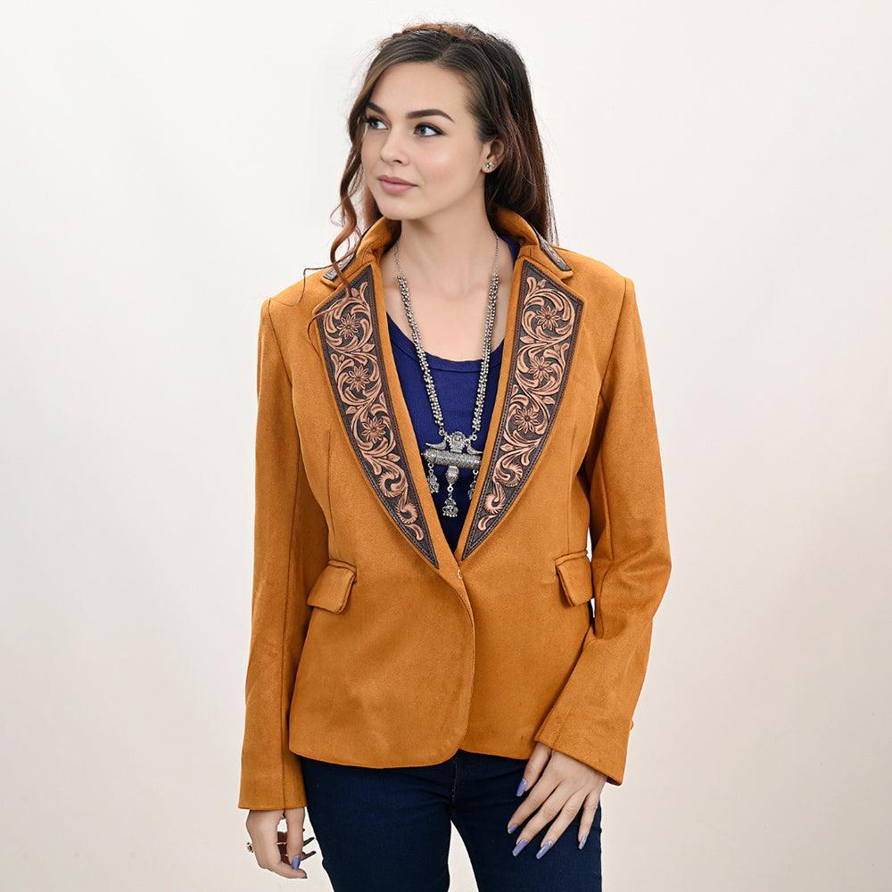 Genuine leather Hand tooled hand carved Women Blazer dress jacket
