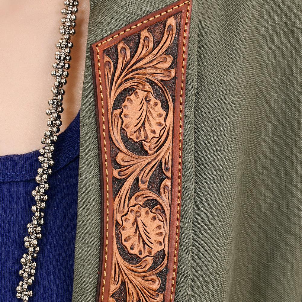 Genuine leather Hand tooled hand carved Women Blazer dress jacket