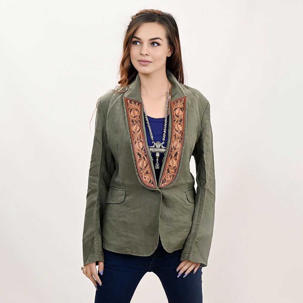 Genuine leather Hand tooled hand carved Women Blazer dress jacket