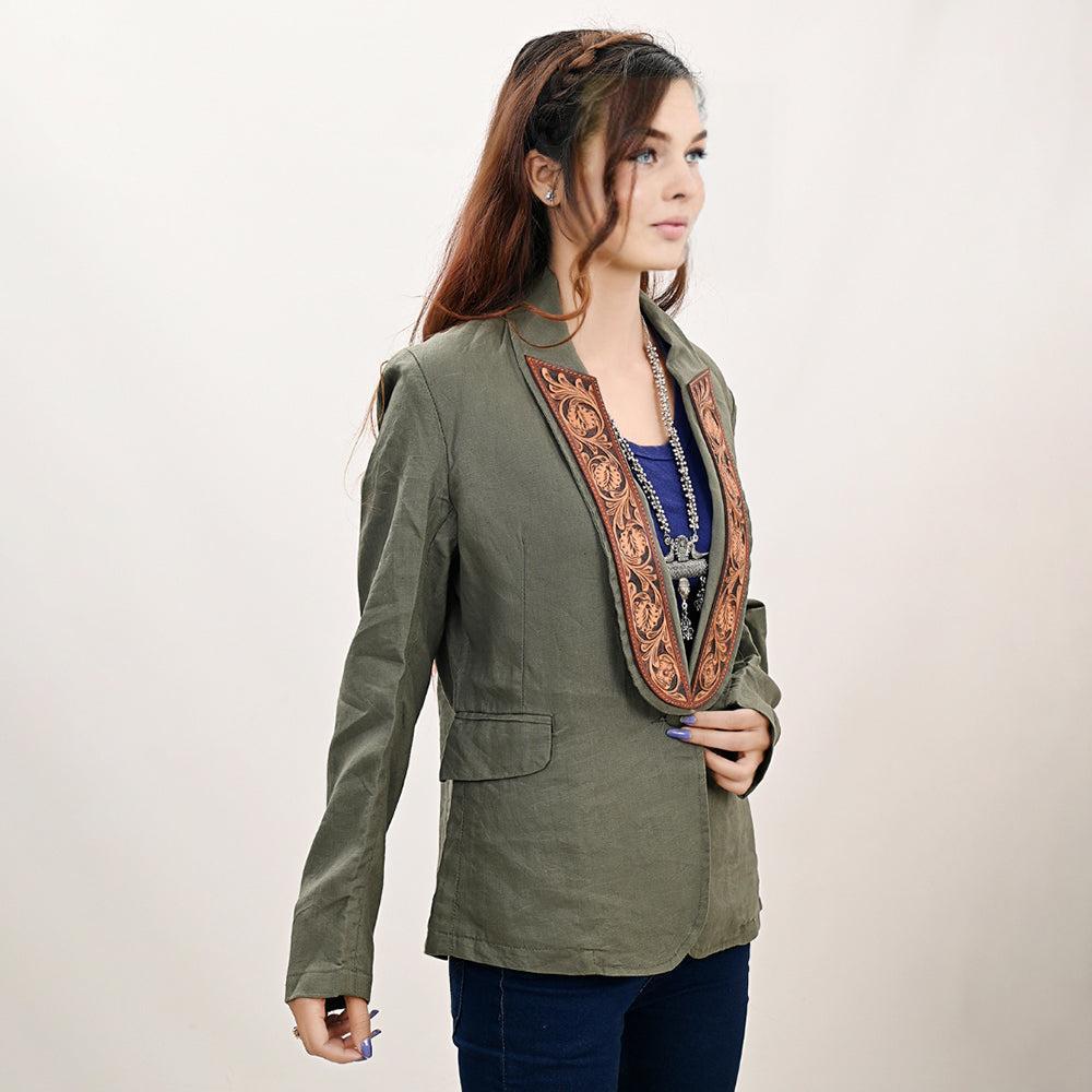 Genuine leather Hand tooled hand carved Women Blazer dress jacket