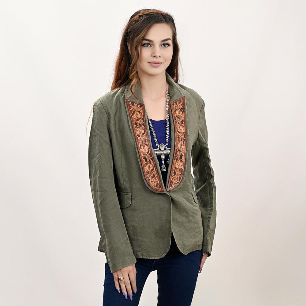 Genuine leather Hand tooled hand carved Women Blazer dress jacket