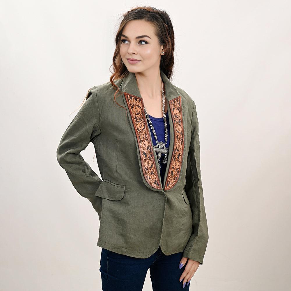 Genuine leather Hand tooled hand carved Women Blazer dress jacket