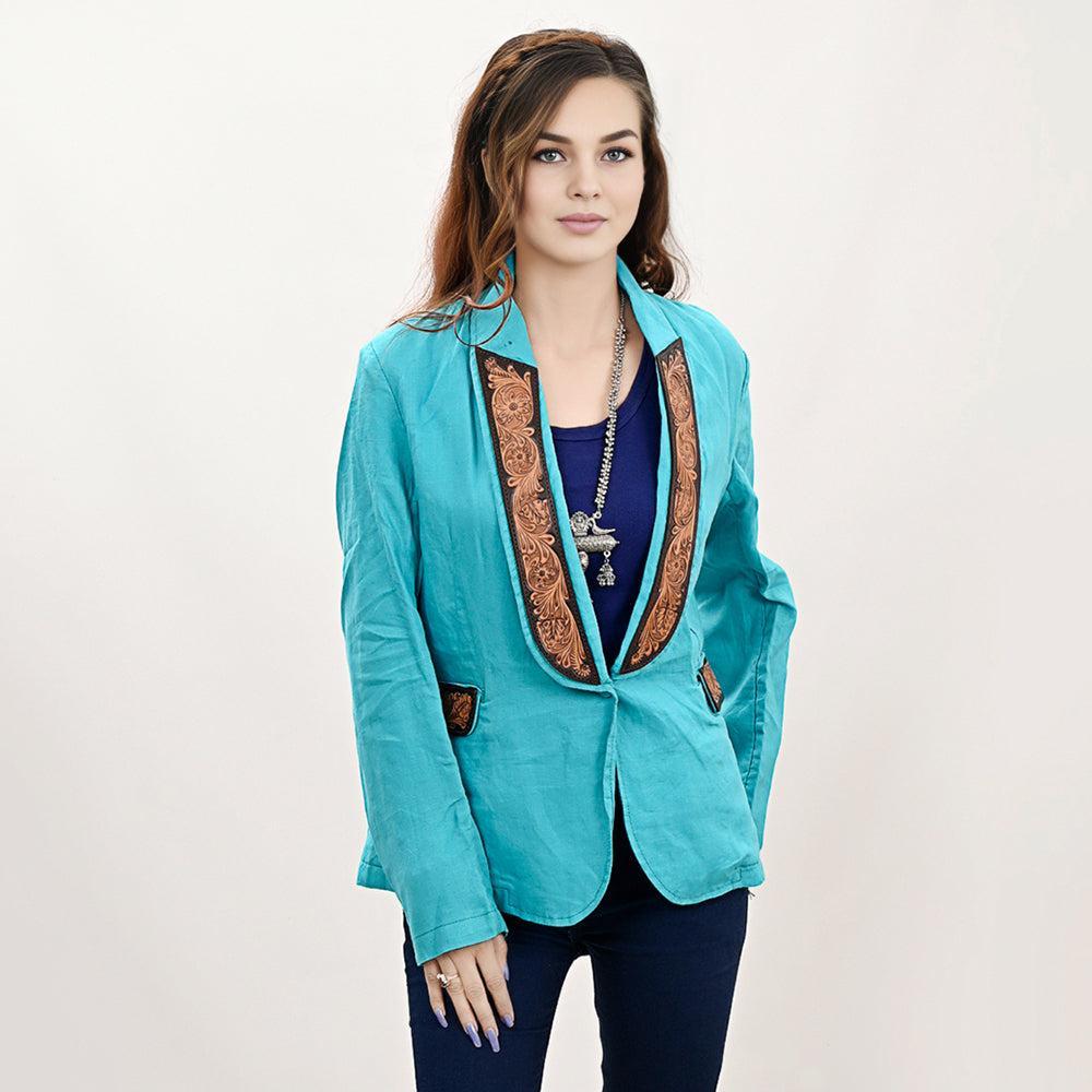 Genuine leather Hand tooled hand carved Women Blazer dress jacket