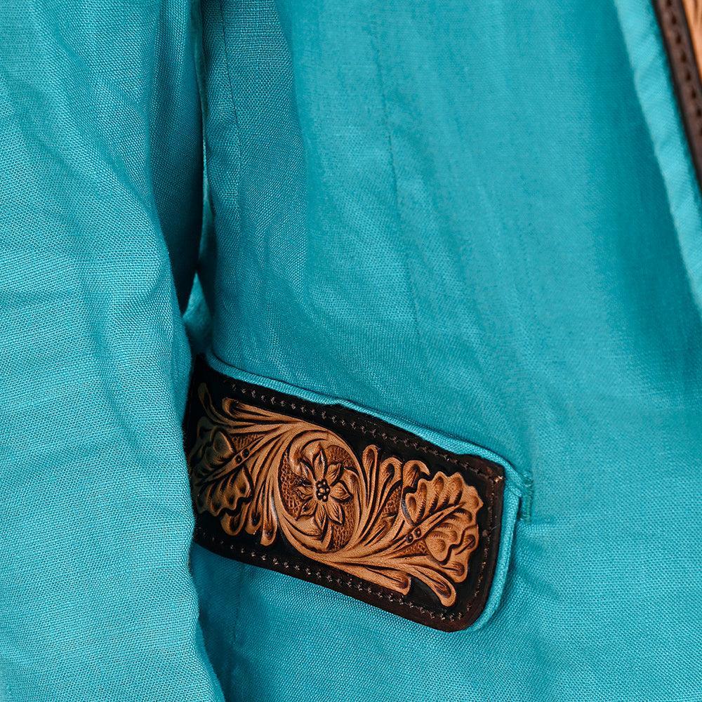 Genuine leather Hand tooled hand carved Women Blazer dress jacket
