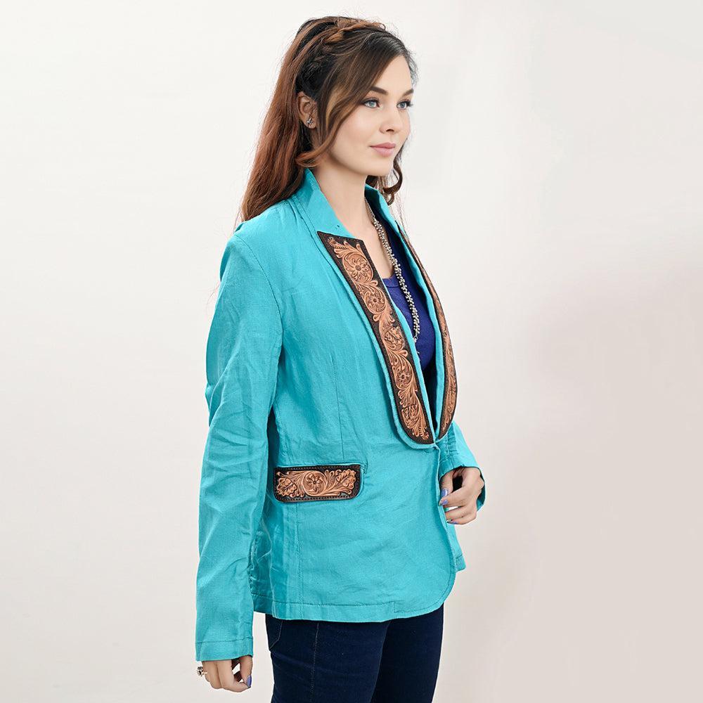 Genuine leather Hand tooled hand carved Women Blazer dress jacket