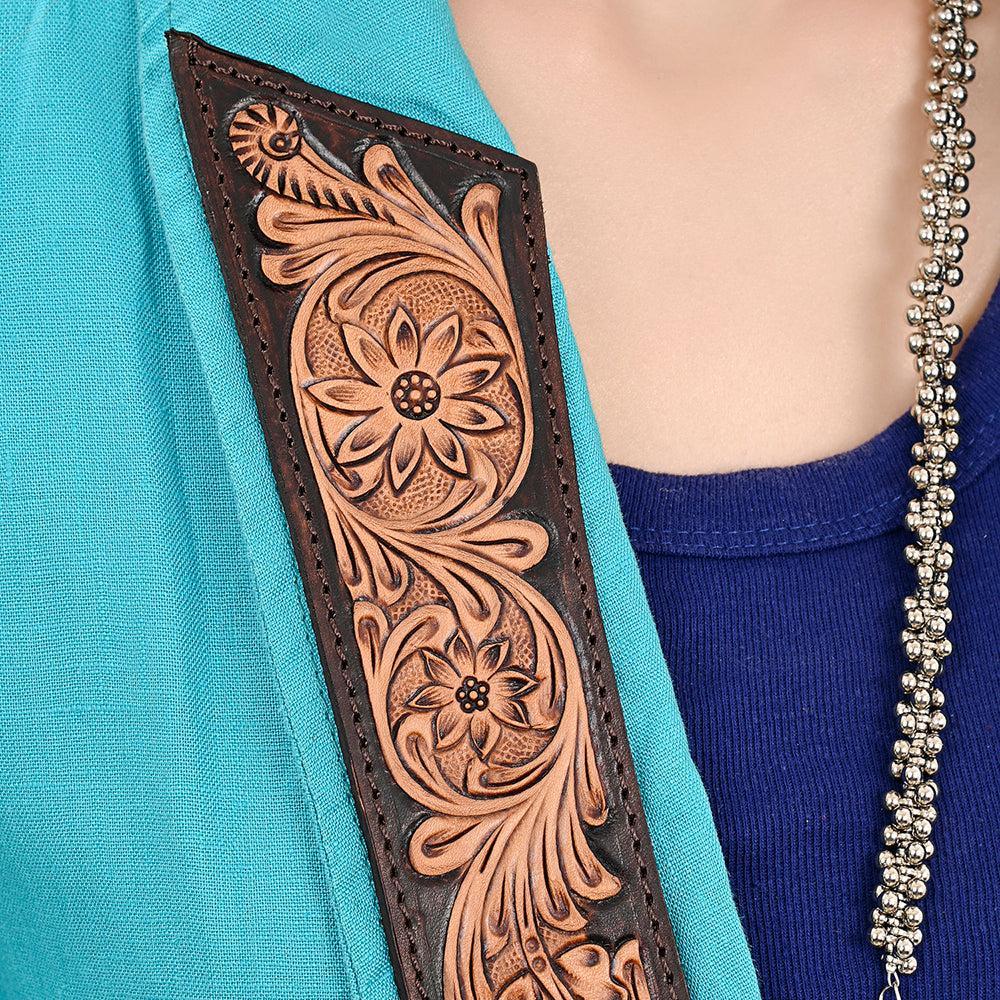 Genuine leather Hand tooled hand carved Women Blazer dress jacket