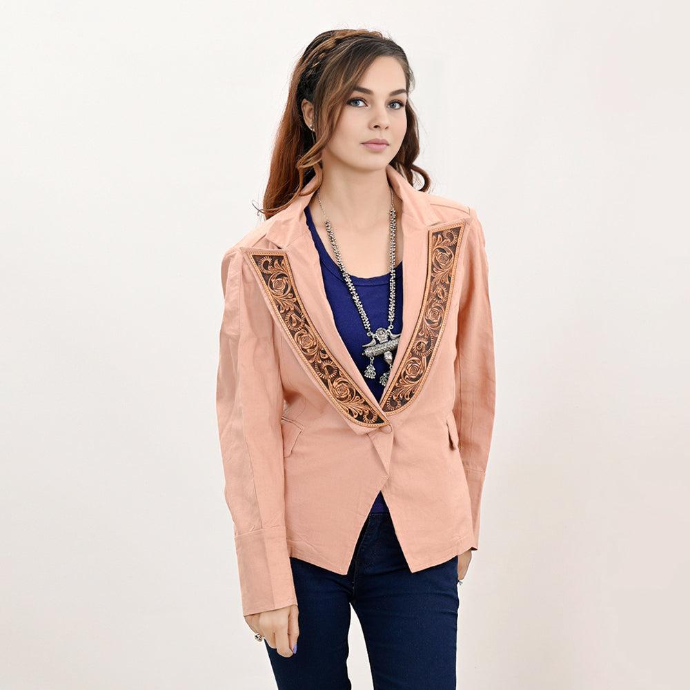 Genuine leather Hand tooled hand carved Women Blazer dress jacket