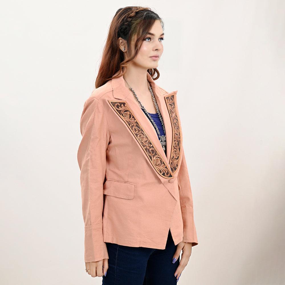 Genuine leather Hand tooled hand carved Women Blazer dress jacket