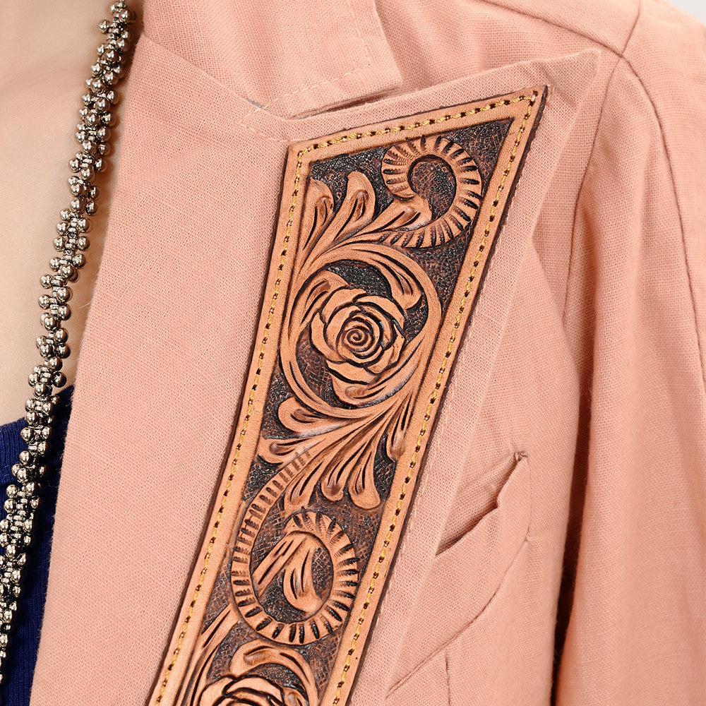 Genuine leather Hand tooled hand carved Women Blazer dress jacket