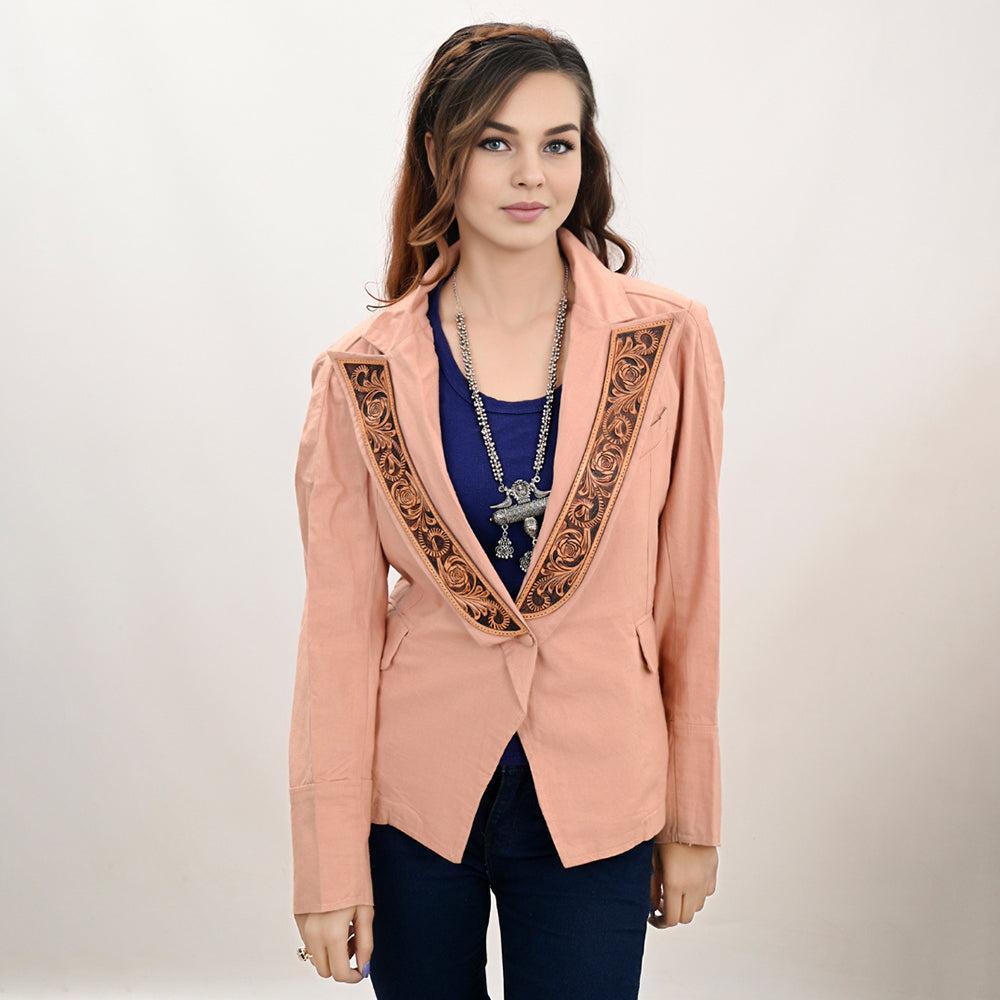 Genuine leather Hand tooled hand carved Women Blazer dress jacket