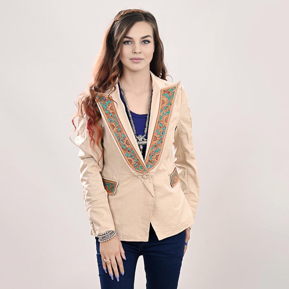 Genuine leather Hand tooled hand carved Women Blazer dress jacket