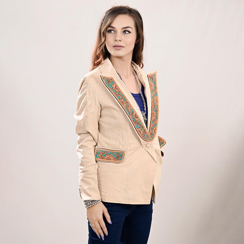 Genuine leather Hand tooled hand carved Women Blazer dress jacket