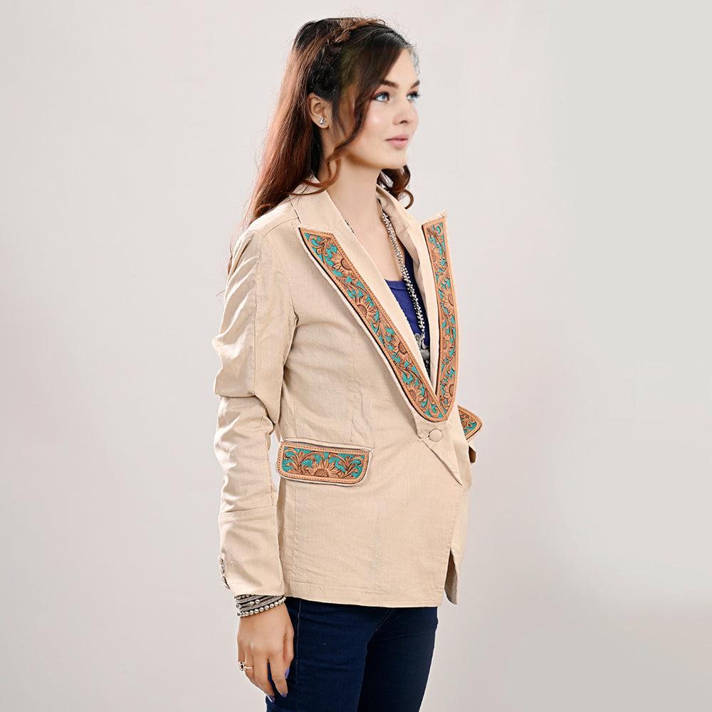 Genuine leather Hand tooled hand carved Women Blazer dress jacket