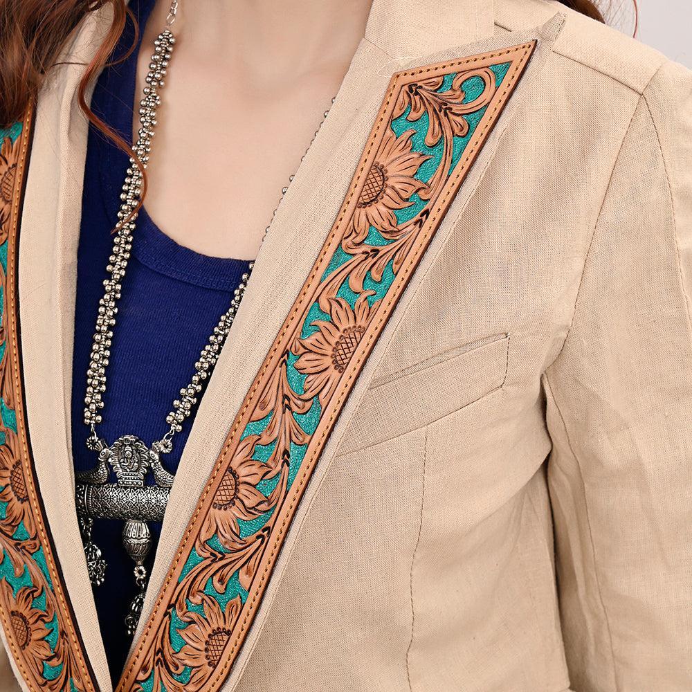 Genuine leather Hand tooled hand carved Women Blazer dress jacket