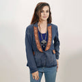 Genuine leather Hand tooled hand carved Women 100% cotton Denim Blazer dress jacket