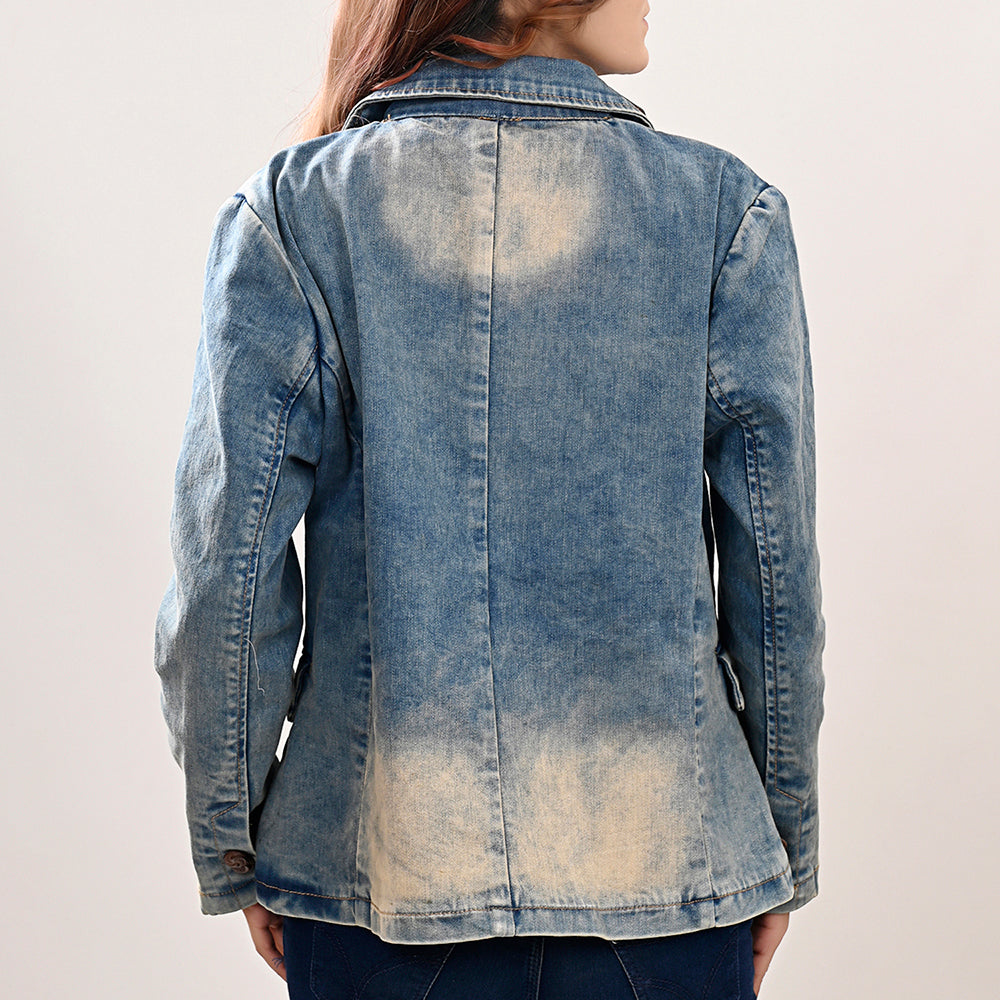 Genuine leather Hand tooled hand carved Women 100% cotton Denim Blazer dress jacket