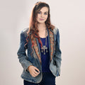 Genuine leather Hand tooled hand carved Women 100% cotton Denim Blazer dress jacket