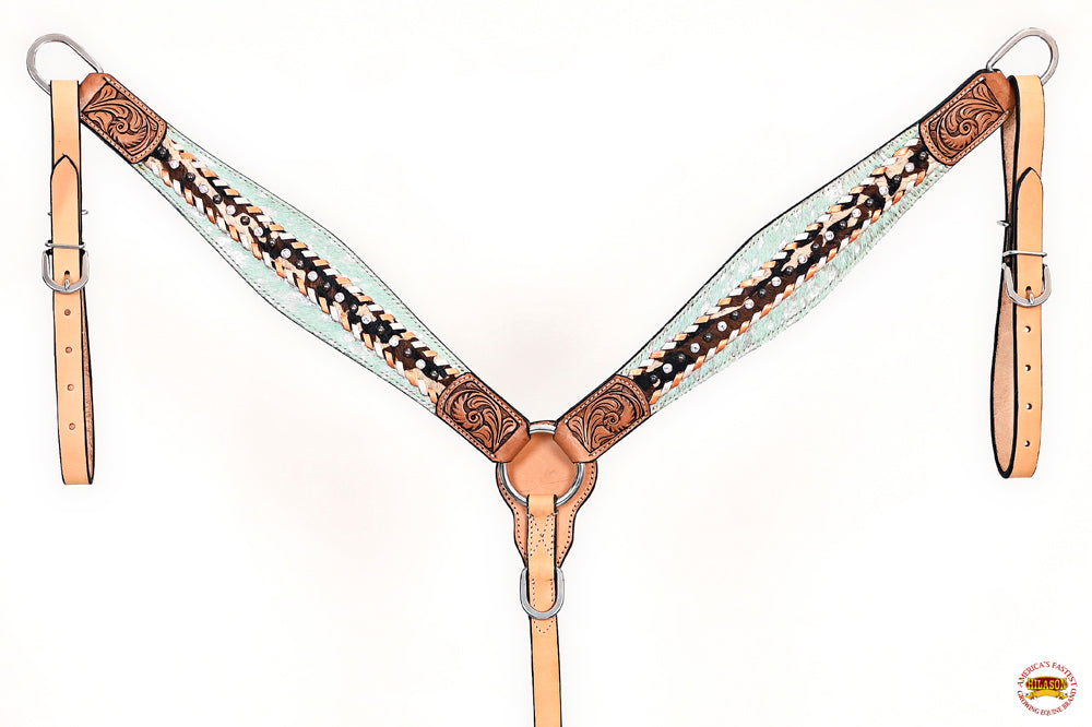 HILASON Western Horse Headstall & Breast Collar American Leather Floral Carving