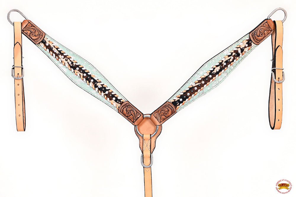 HILASON Western Horse Headstall & Breast Collar American Leather Floral Carving