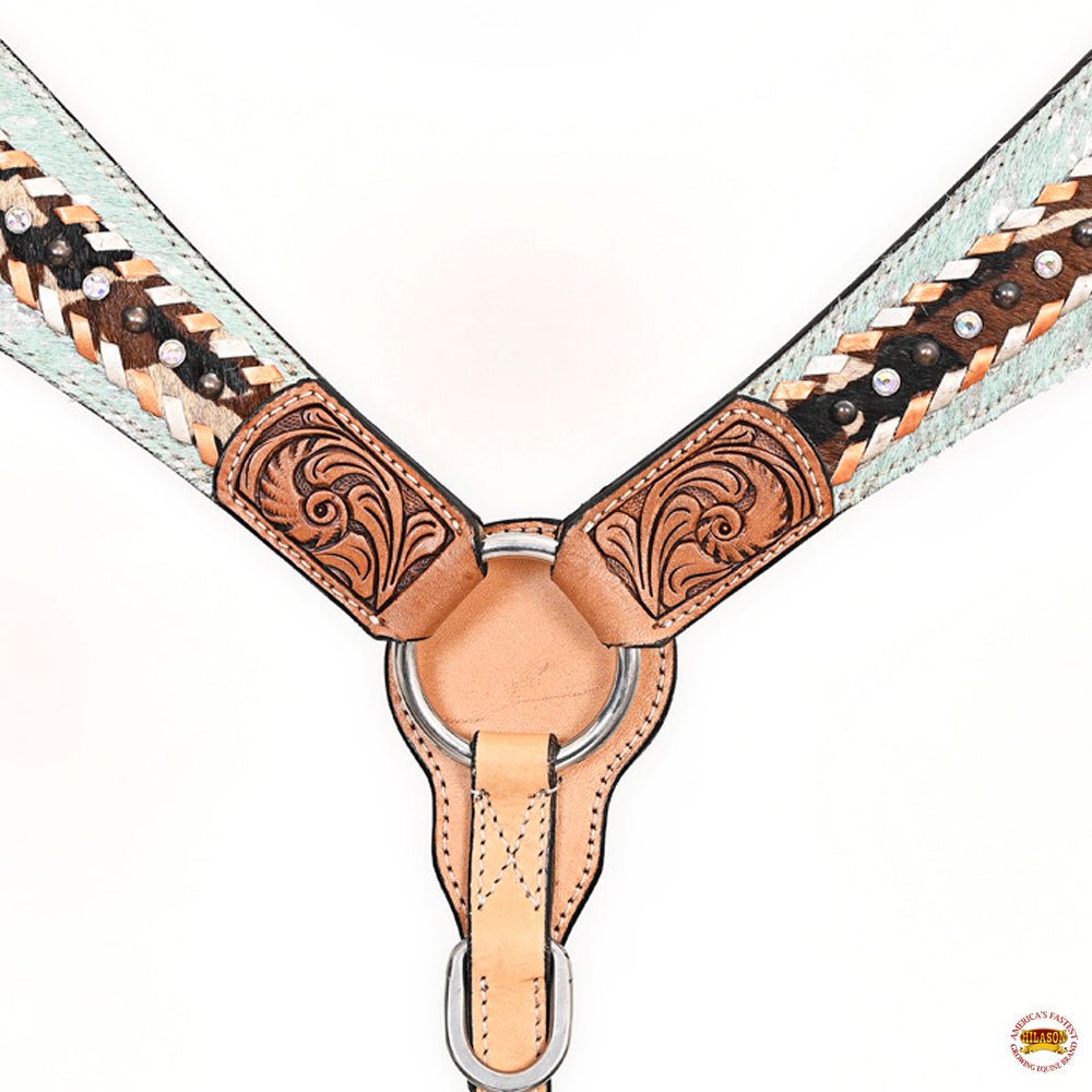 HILASON Western Horse Headstall & Breast Collar American Leather Floral Carving