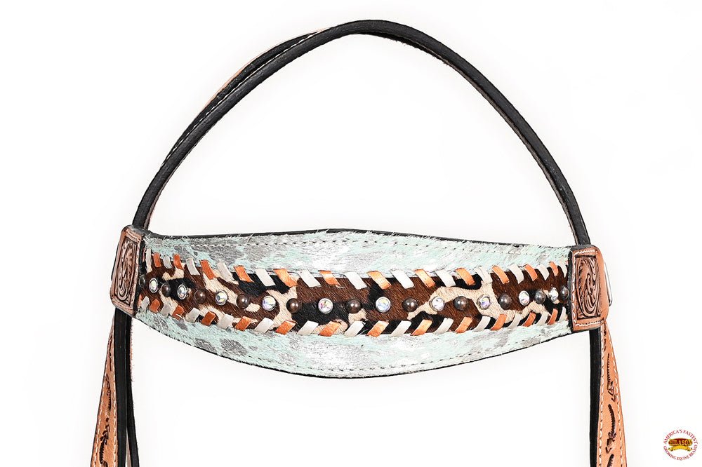 HILASON Western Horse Headstall & Breast Collar American Leather Floral Carving