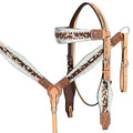 HILASON Western Horse Headstall Breast Collar Hairon Leather Tan