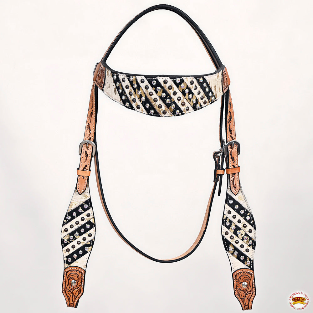 HILASON Western Horse Headstall Breast Collar Hairon Leather Tan