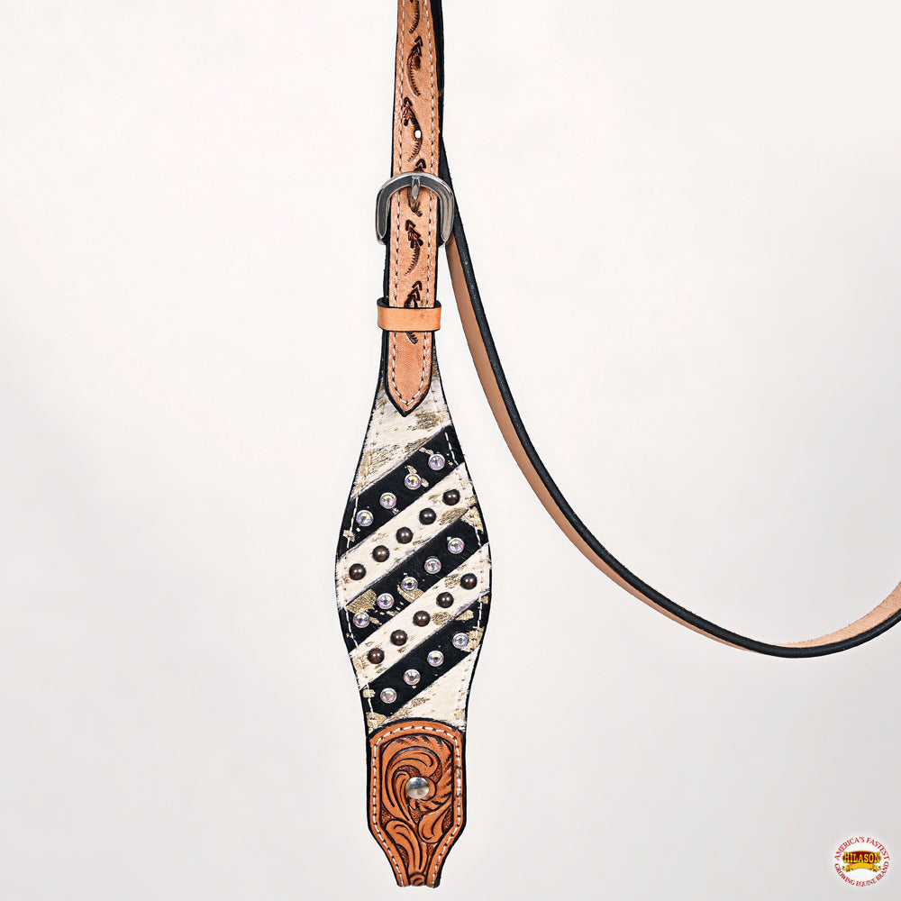 HILASON Western Horse Headstall Breast Collar Hairon Leather Tan