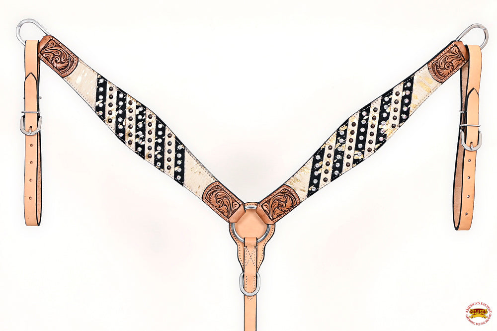 HILASON Western Horse Headstall Breast Collar Hairon Leather Tan