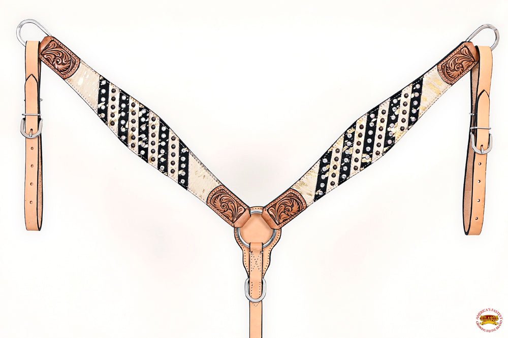 HILASON Western Horse Headstall & Breast Collar American Leather Floral Carving