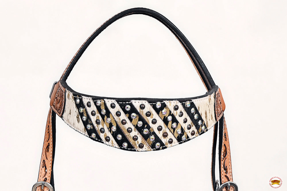 HILASON Western Horse Headstall Breast Collar Hairon Leather Tan