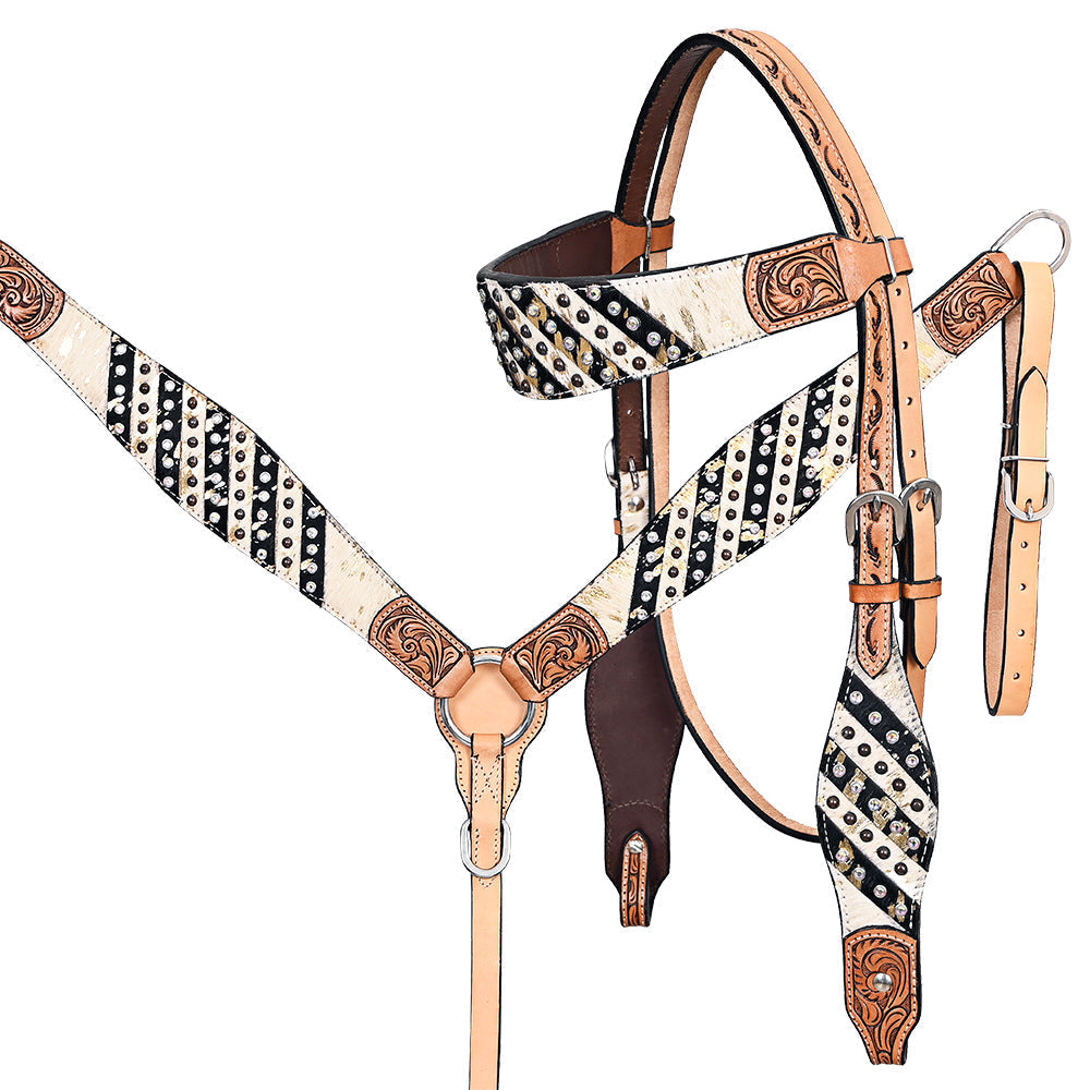 HILASON Western Horse Headstall Breast Collar Hairon Leather Tan