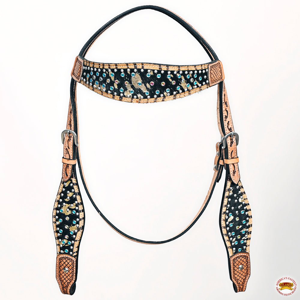 Hand-Carved Leather Western Headstall And Breast Collar Set For Training And Showing