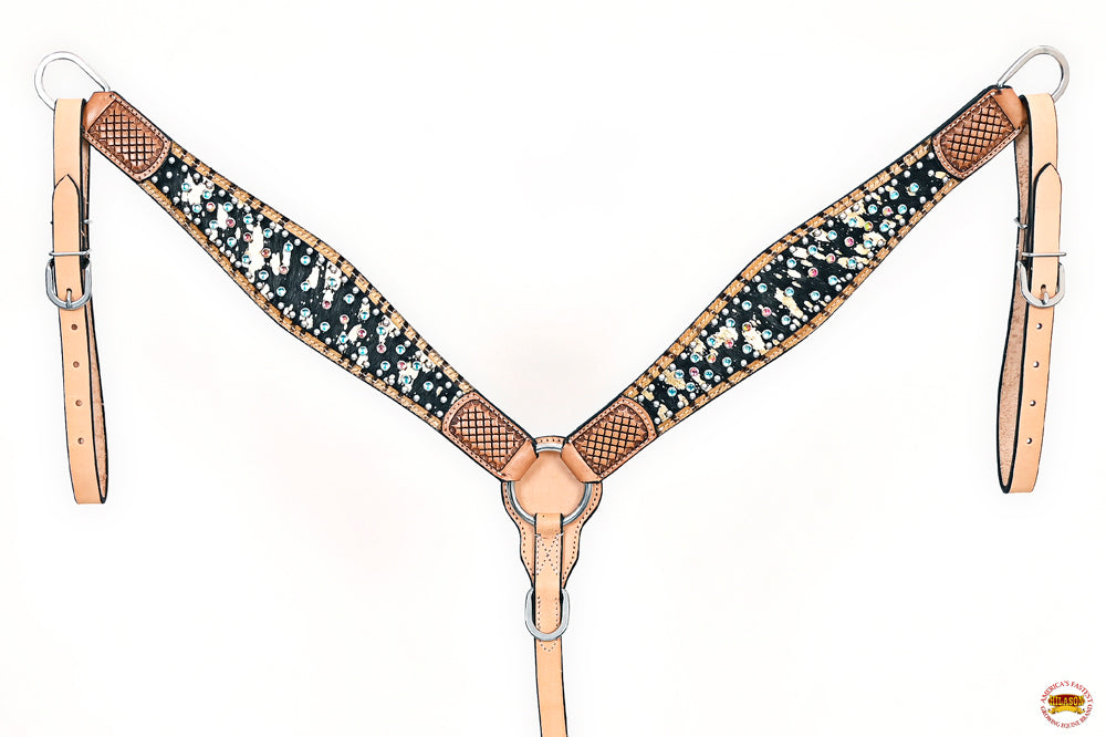 HILASON Western Horse Headstall Breast Collar Hairon Leather Tan