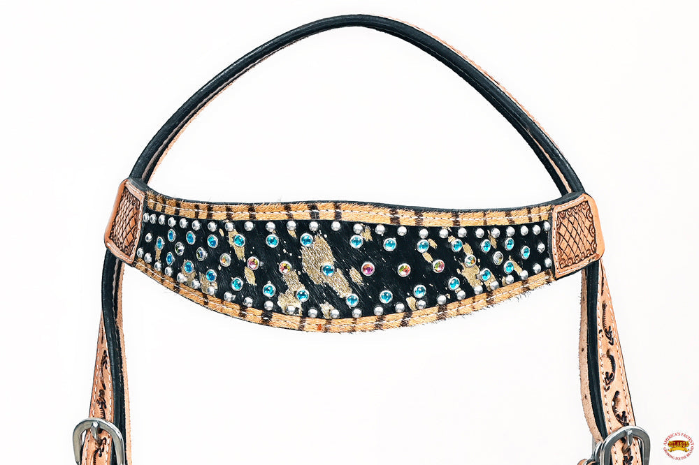 HILASON Western Horse Headstall Breast Collar Hairon Leather Tan