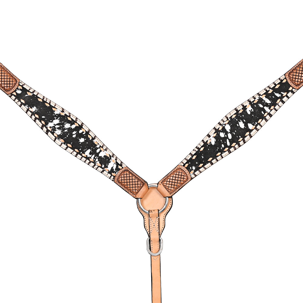 HILASON Western Horse Floral Headstall Breast Collar Set Hair-On Leather Tan with Black | Tack for Horses