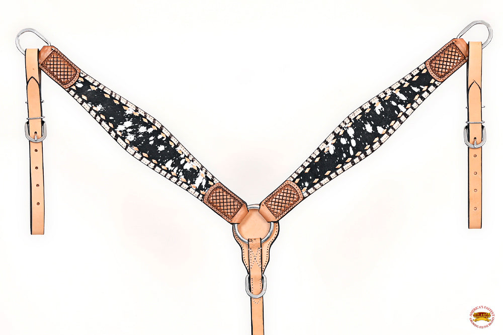 HILASON Western Horse Floral Headstall Breast Collar Set Hair-On Leather Tan with Black | Tack for Horses