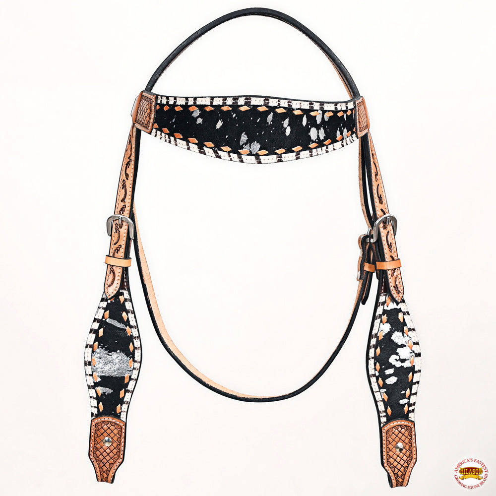 HILASON Western Horse Floral Headstall Breast Collar Set Hair-On Leather Tan with Black | Tack for Horses