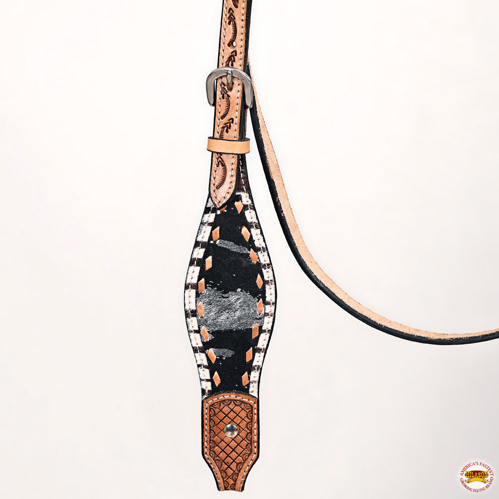 HILASON Western Horse Headstall Breast Collar Hairon Leather Tan