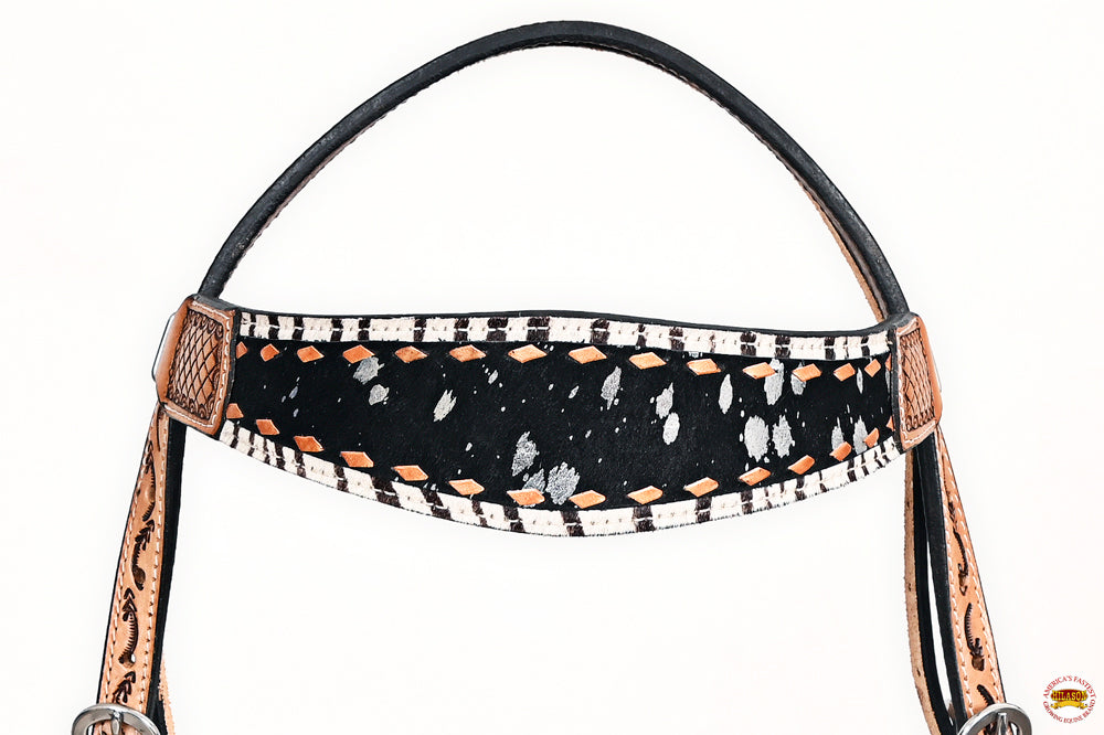 HILASON Western Horse Headstall Breast Collar Hairon Leather Tan