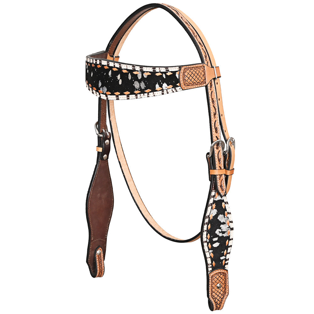 HILASON Western Horse Floral Headstall Breast Collar Set Hair-On Leather Tan with Black | Tack for Horses