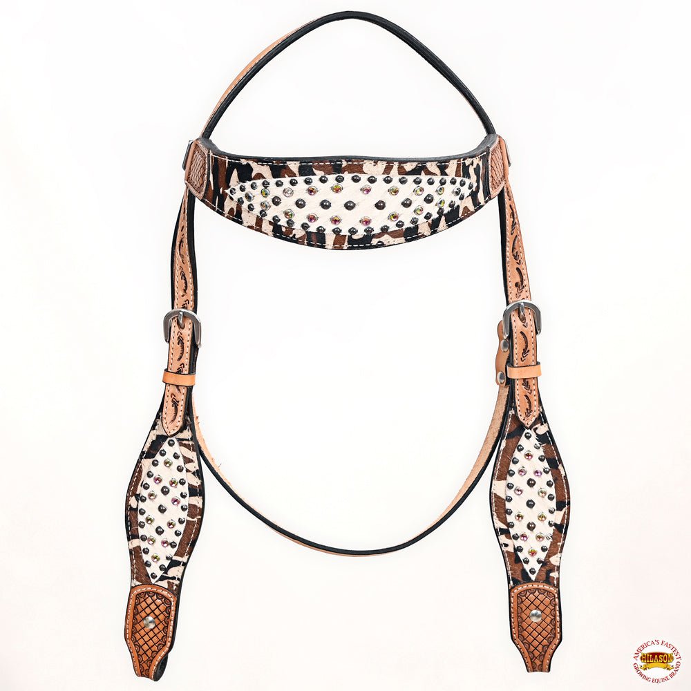 Hand-Carved Leather Western Headstall And Breast Collar Set For Training And Showing