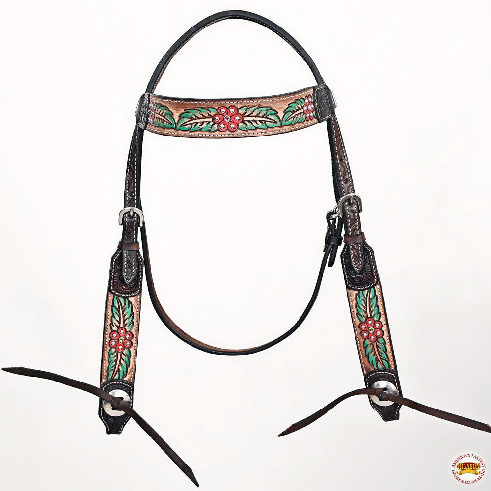 HILASON Western Horse Headstall & Breast Collar American Leather Floral Carving